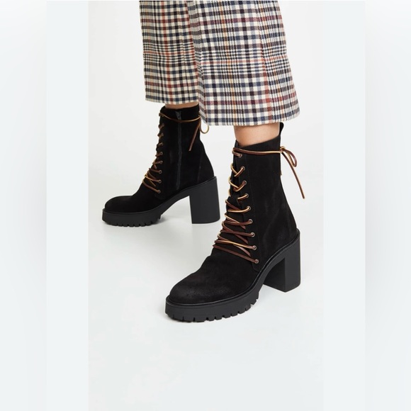 Free People Dylan Lace Up Chunky Mid Calf Suede Boots Black Women’s Size 8.5 - Picture 3 of 9